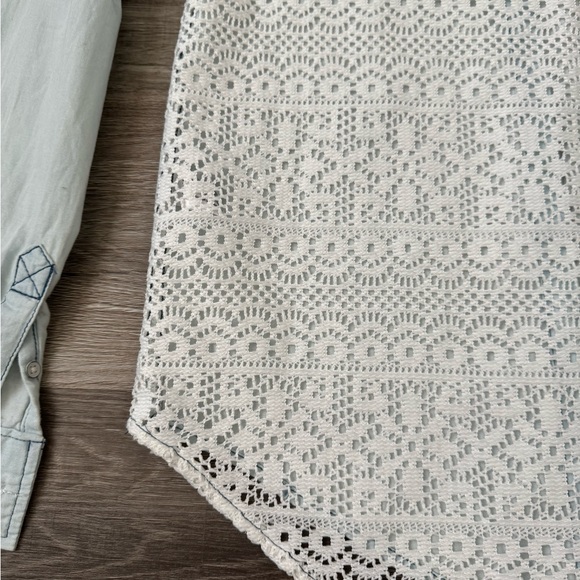 NWT Aeropostale chambray crotchet back long sleeve button down shirt XS - Picture 7 of 7